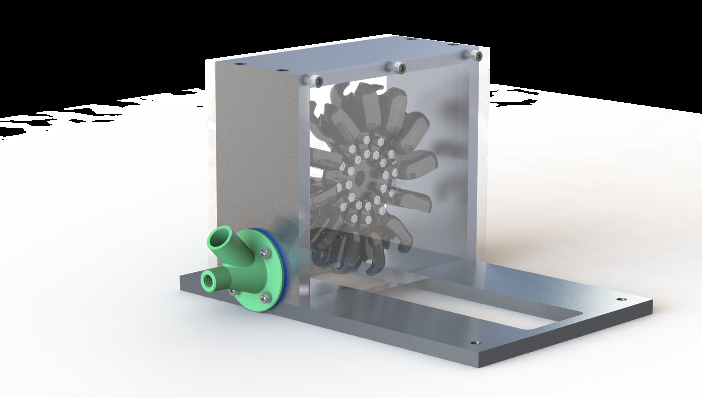 Render del ensamble completo del rodete Pelton